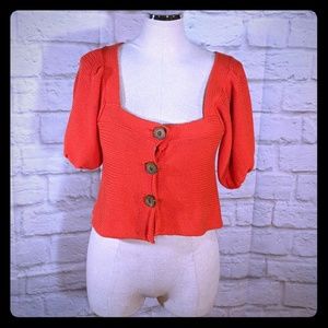 Free People crop-top orange knit short sleeve XS